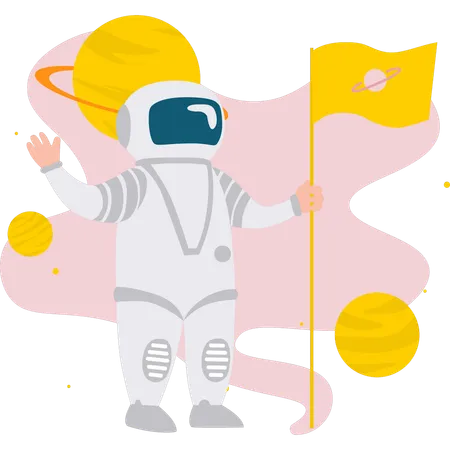 Astronaut Waving In Space  Illustration