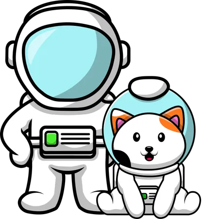 고양이 스탠드 포즈를 취하는 우주비행사  일러스트레이션