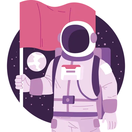 Astronaut with flag in space  Illustration
