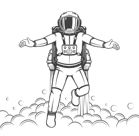 Astronaut with jetpack with flying cosmonaut with jetpack  Illustration