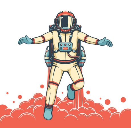 Astronaut with jetpack with flying cosmonaut with jetpack  Illustration