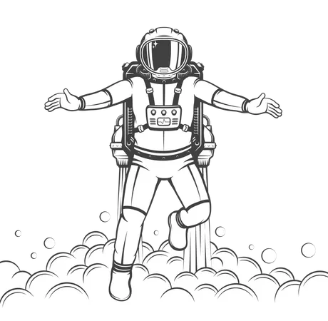 Astronaut with jetpack with flying cosmonaut with jetpack  Illustration