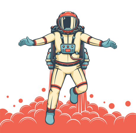 Astronaut with jetpack with flying cosmonaut with jetpack  イラスト
