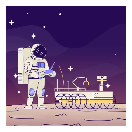 Astronaut with moon rover Illustration