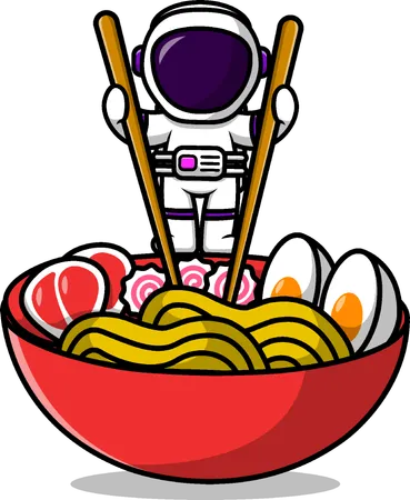 Astronaut With Ramen Noodle  Illustration
