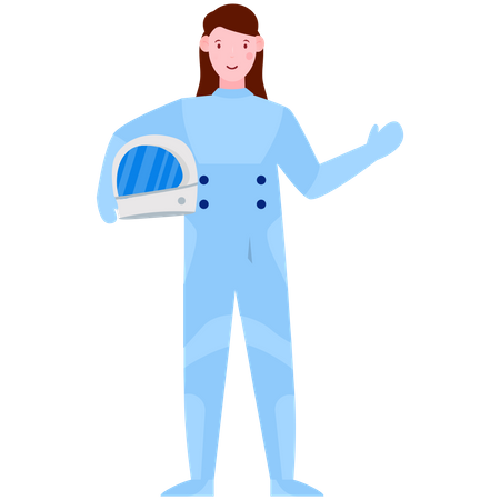 Astronaut Woman Holding Helmet In Hand  Illustration