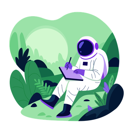 Astronaut writing in diary  Illustration