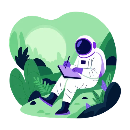 Astronaut writing in diary  Illustration