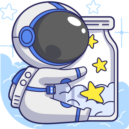 Astronauta abrazando estrella en botella  Ilustración