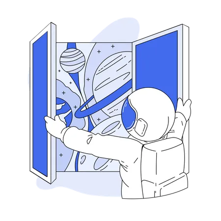 Astronauta abre a janela  Ilustração