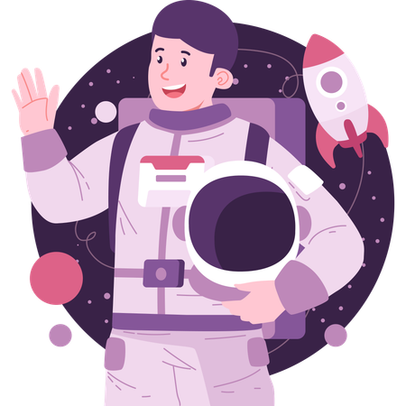 Astronauta saludando con la mano  Ilustración