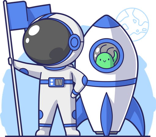 Astronauta aterrizando en la luna  Ilustración