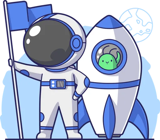 Astronauta aterrizando en la luna  Ilustración