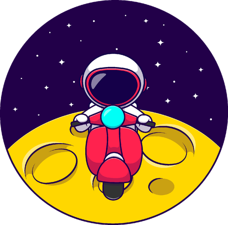Astronauta andando de scooter na lua  Ilustração