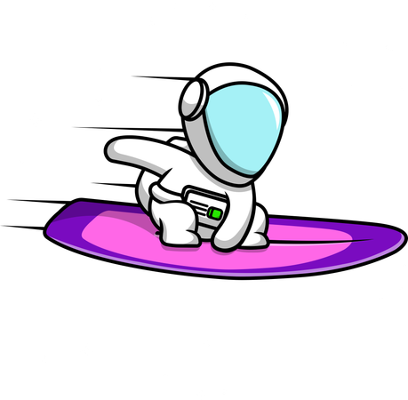 Astronauta andando no espaço com prancha de surf  Ilustração