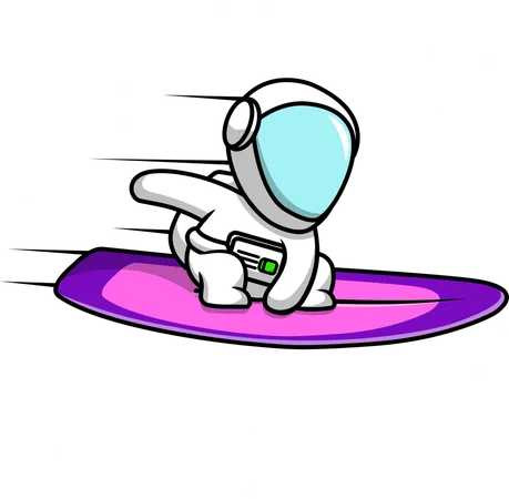 Astronauta andando no espaço com prancha de surf  Ilustração