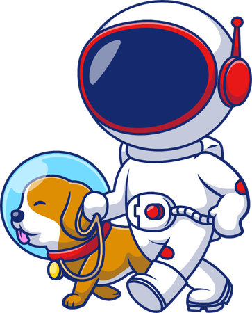 Astronauta paseando con perro  Ilustración
