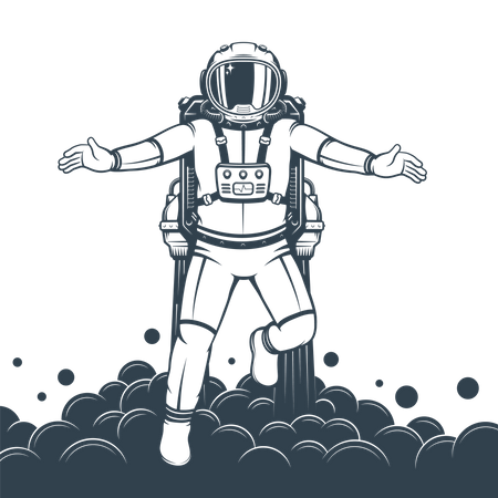 Astronauta com jetpack  Ilustração