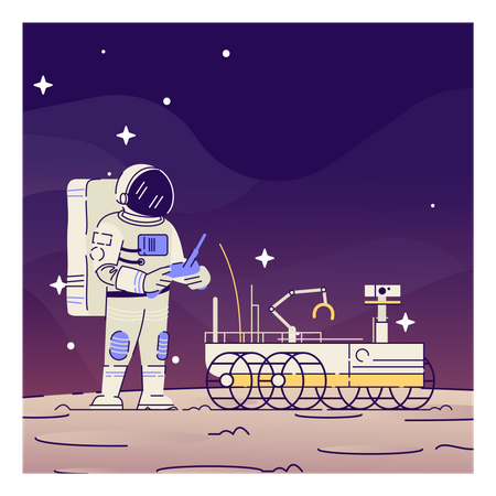 Astronauta com rover lunar  Ilustração