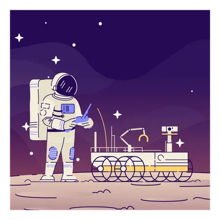 Astronauta com rover lunar  Ilustração