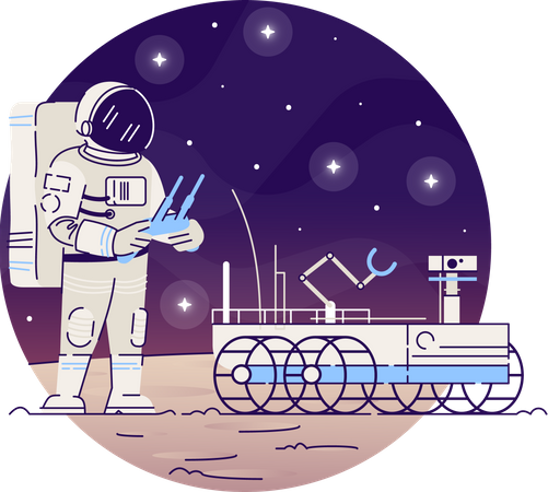 Astronauta com rover lunar  Ilustração