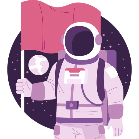Astronauta con bandera en el espacio  Ilustración