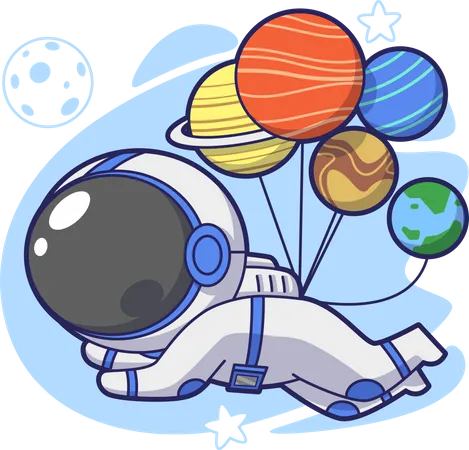 Astronauta con planetas globo  Ilustración