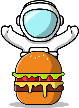 Astronauta con hamburguesa  Ilustración