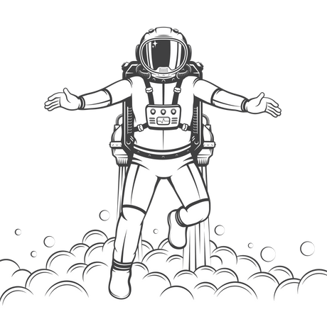 Astronauta con jetpack con cosmonauta volador con jetpack  Ilustración