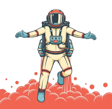 Astronauta con jetpack con cosmonauta volador con jetpack  Ilustración