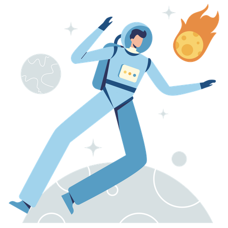 Astronauta con meteorito en el espacio  Ilustración