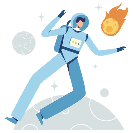 Astronauta con meteorito en el espacio  Ilustración