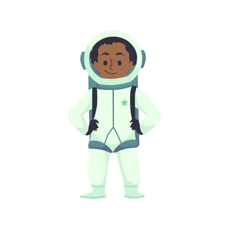 Personagem de desenho animado de criança africana astronauta em traje espacial  Ilustração