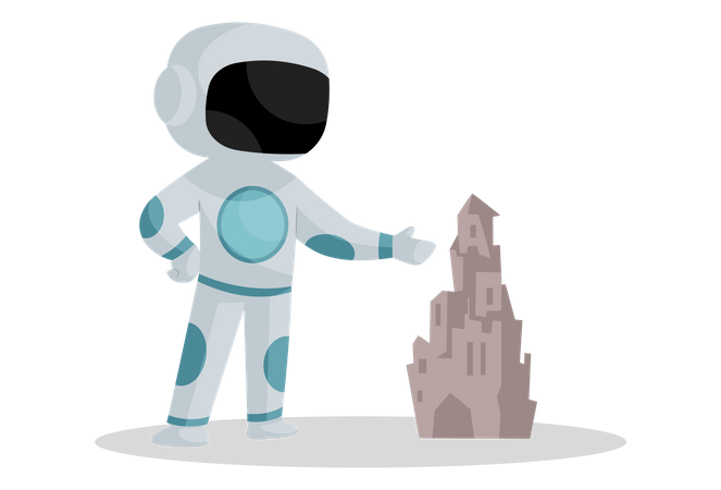 Astronauta parado cerca del castillo de arena  Ilustración