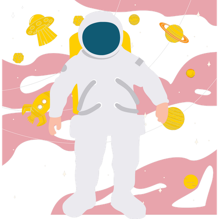 Astronauta De Pie En El Espacio  Ilustración