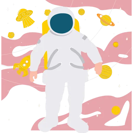 Astronauta De Pie En El Espacio  Ilustración