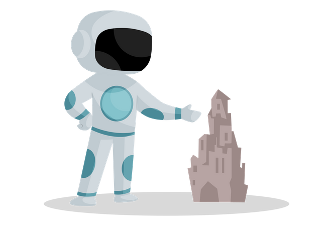 Astronauta em pé perto do castelo de areia  Ilustração