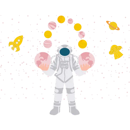 Astronauta en galaxia  Ilustración