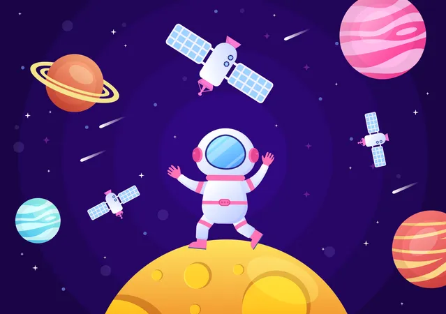 Astronauta en el planeta  Ilustración