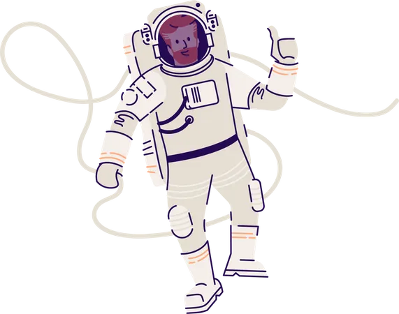 Astronauta En Traje Espacial Flotante Ilustracion Vectorial Plana Cosmonauta Masculino Viajero Espacial Volando En Gravedad Cero Y Mostrando Un Personaje De Dibujos Animados Aislado Sobre Fondo Blanco Mision Cosmica Ilustración