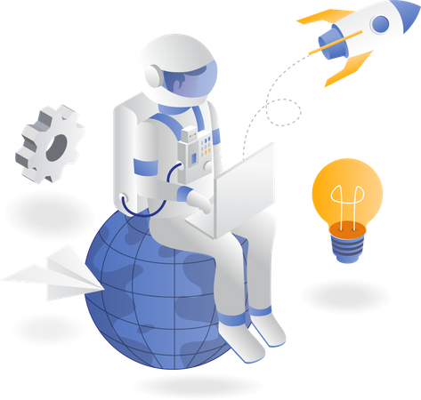 Astronauta explorando a internet em busca de inspiração  Ilustração