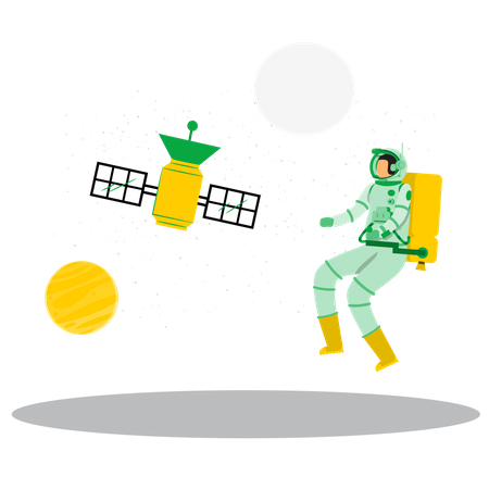 Astronauta fazendo caminhada no espaço  Ilustração