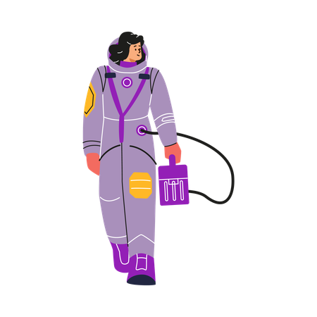 Una astronauta con un traje protector morado  Ilustración