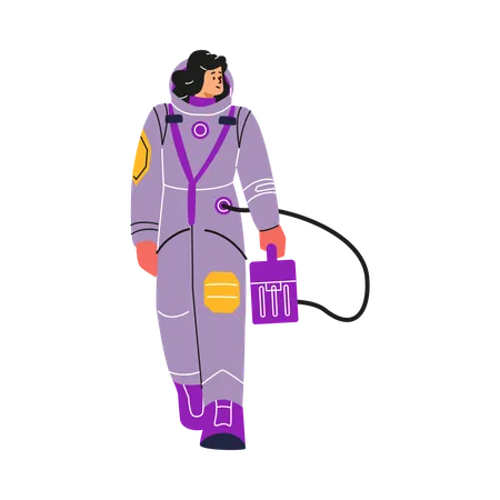 Una astronauta con un traje protector morado  Ilustración