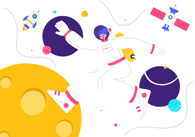 Astronauta femenina realizando exploración espacial  Ilustración