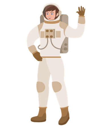 Astronauta feminina dizendo olá  Ilustração