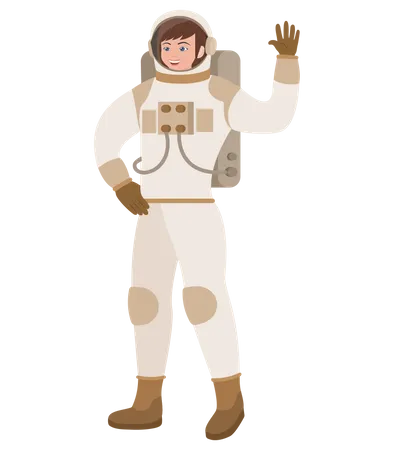 Astronauta feminina dizendo olá  Ilustração