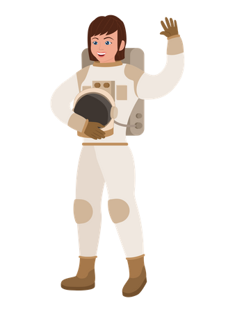 Astronauta feminina dizendo olá  Ilustração