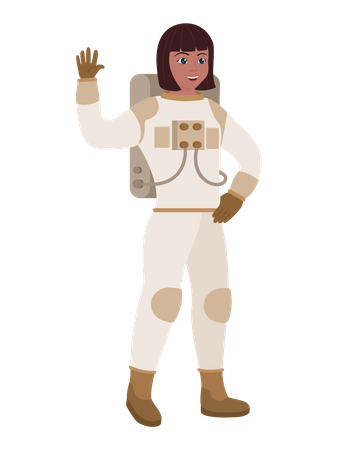 Astronauta feminina dizendo olá  Ilustração