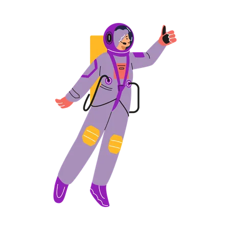 Astronauta feminina em traje espacial mostra um gesto de bem-estar  Ilustração